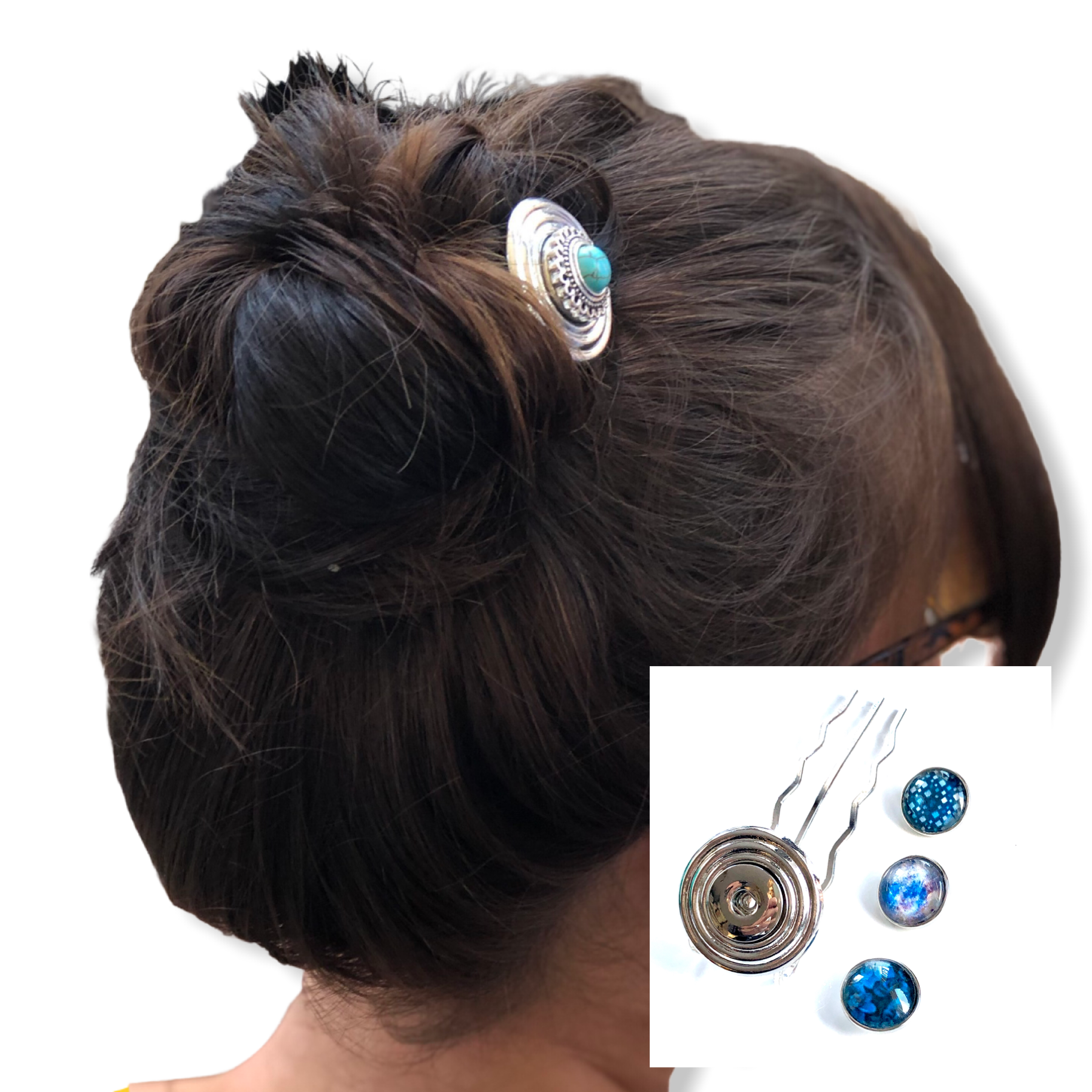 Hairpin de ibiza plate - incl. 3 gratis clickbuttons naar keuze - fork (vierpoot) - hairpin