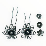 Hairpin short flower incl. 3 gratis buttons naar keuze - hairpin long