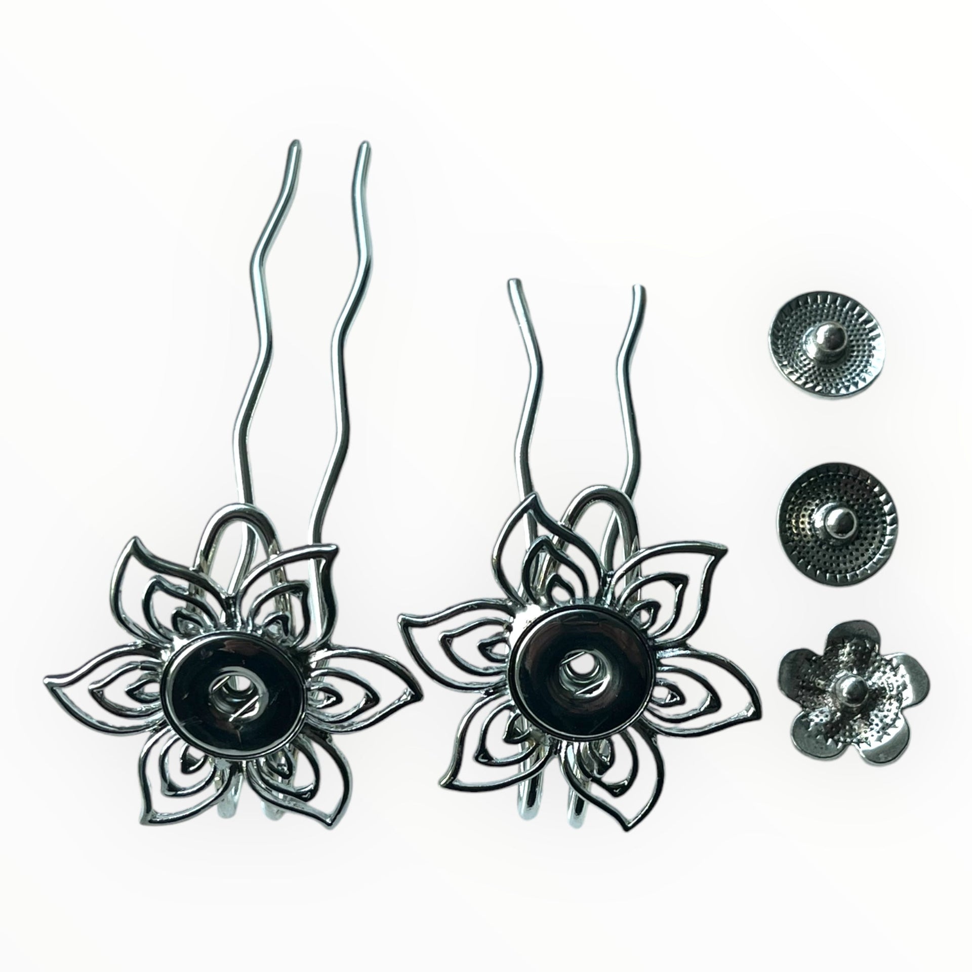 Hairpin short flower incl. 3 gratis buttons naar keuze - hairpin long