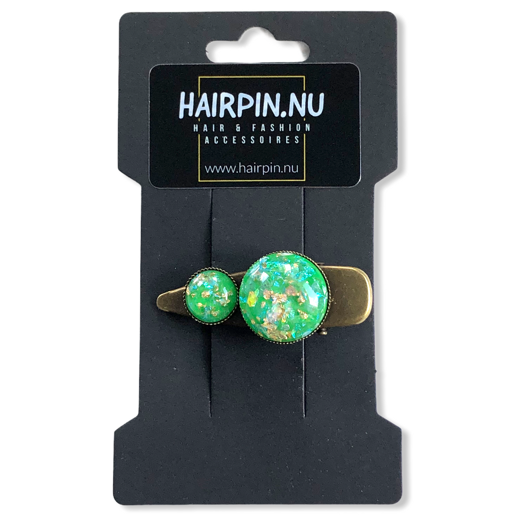 Hairclip cabochon groen/goud - HAIRPIN.NU