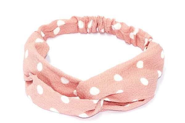 Haarband elastisch met witte stippen roze  005c - HAIRPIN.NU