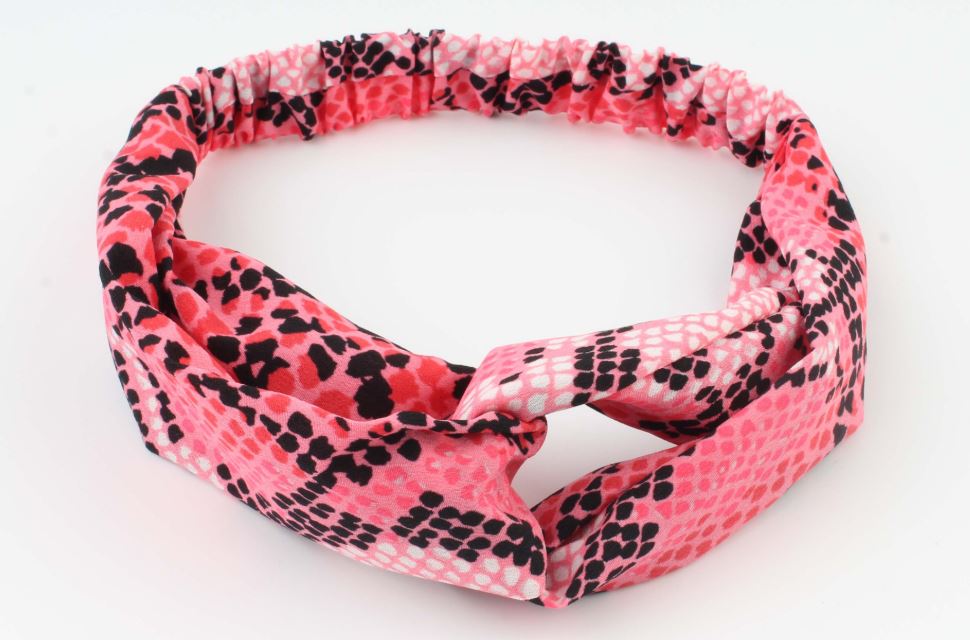 Roze print haarband / bandana met elastiek - HAIRPIN.NU