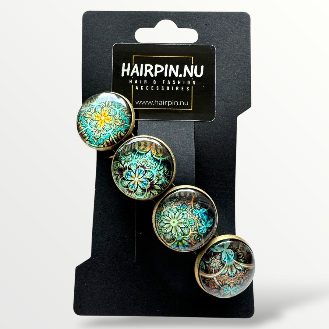 Color Hairclip haarspeld bruin turquoise print XL