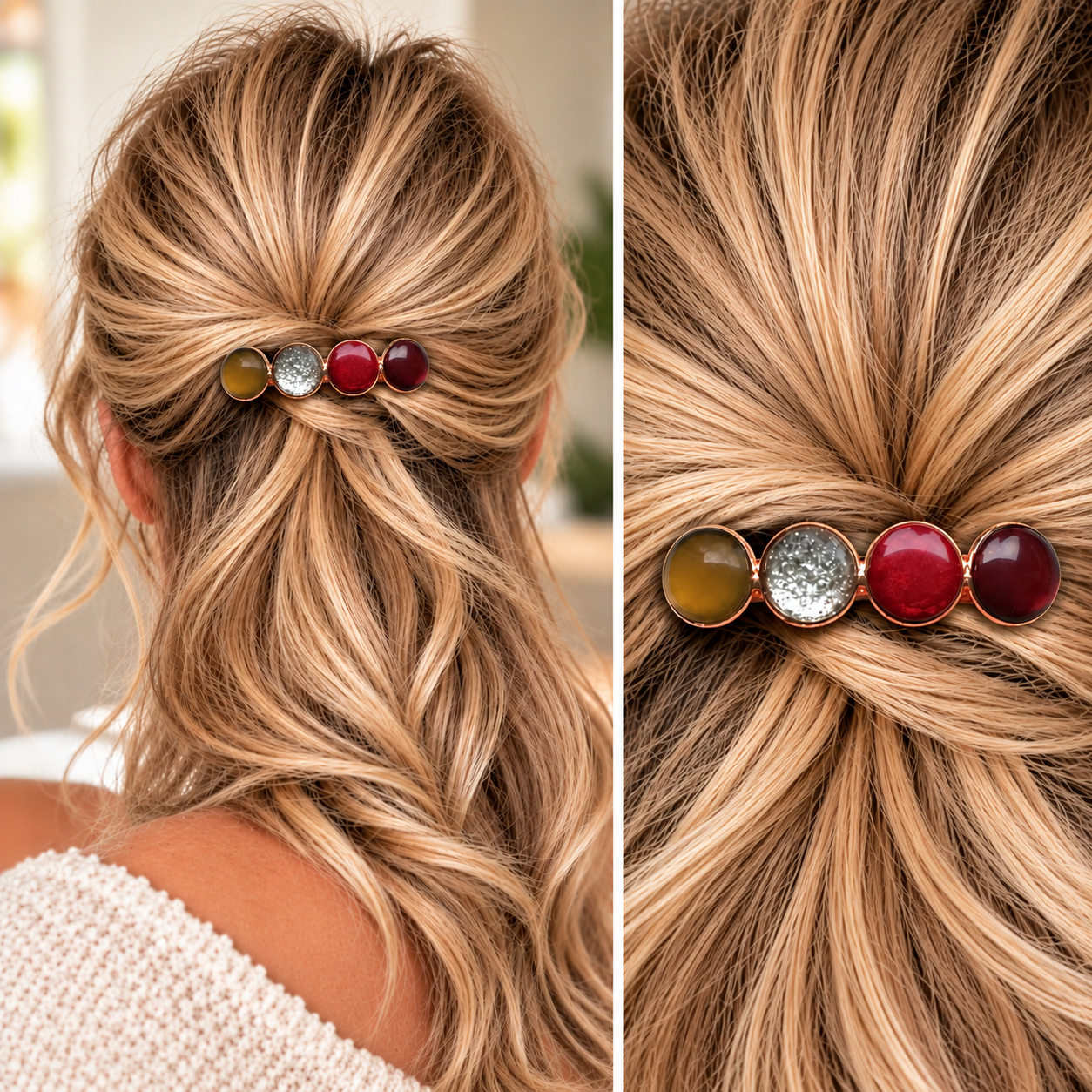 Haarspeld Color Hairclip Cabochon – Bordeaux Sparkle | Elegant met Gouden Frame XL-0120.26