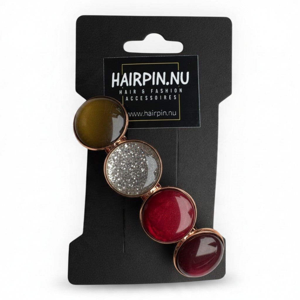 Haarspeld Color Hairclip Cabochon – Bordeaux Sparkle | Elegant met Gouden Frame XL-0120.26
