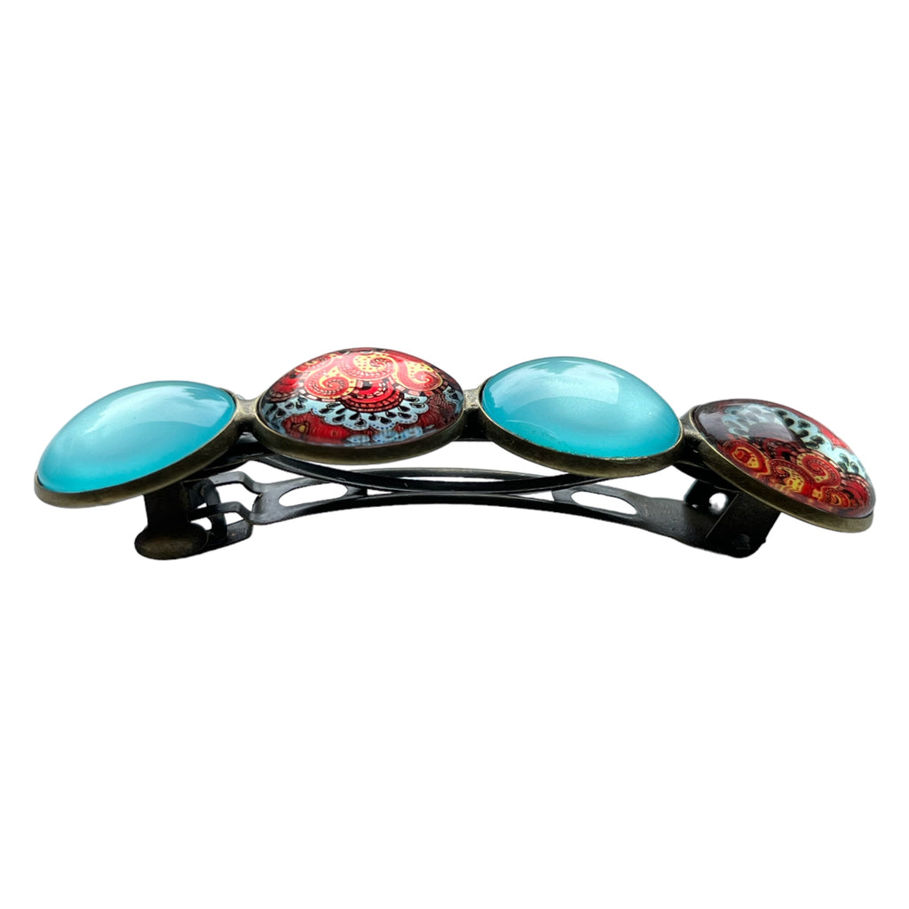 Hairclip XL glas cabochon haarspeld ibiza turquoise print 0159