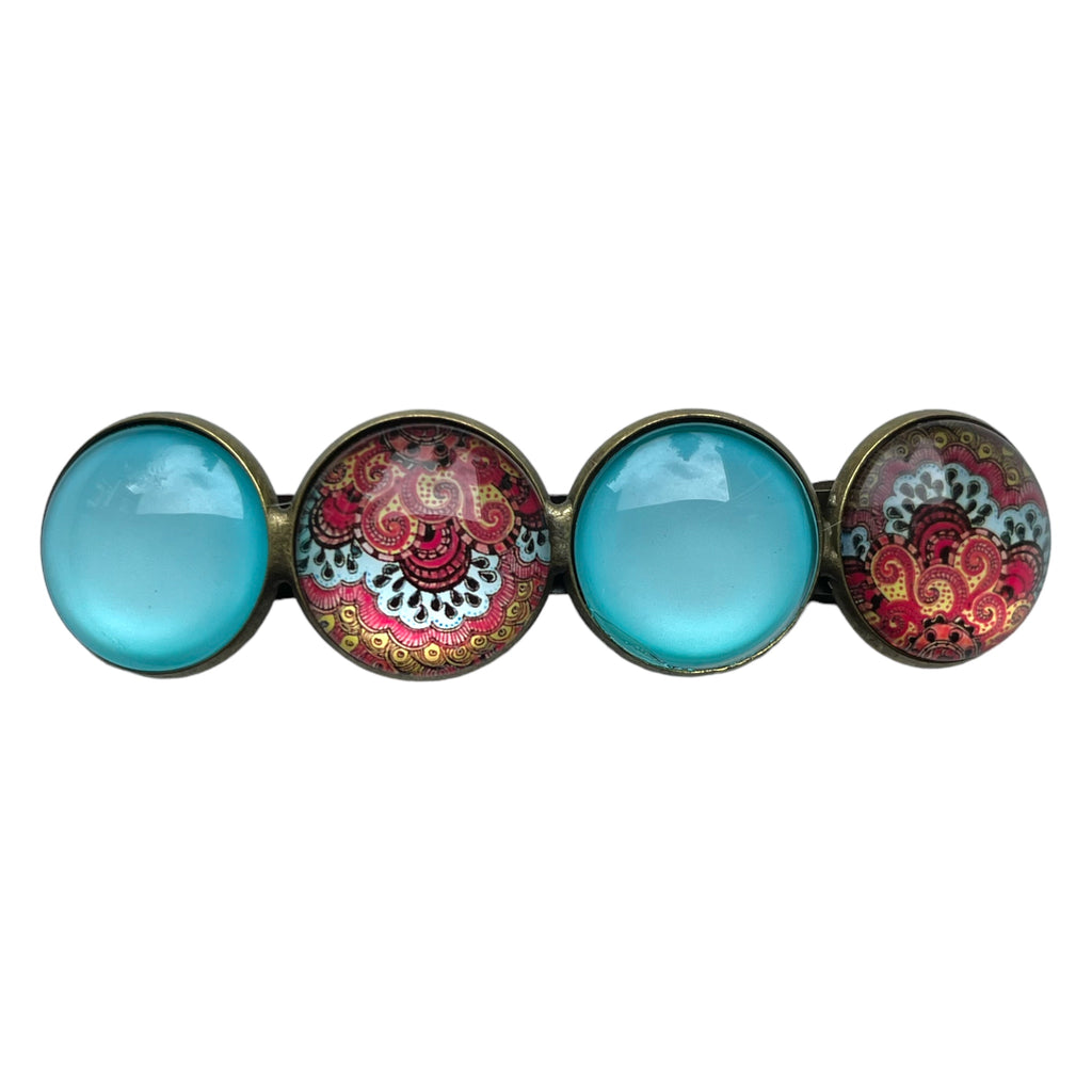 Hairclip XL glas cabochon haarspeld ibiza turquoise print 0159