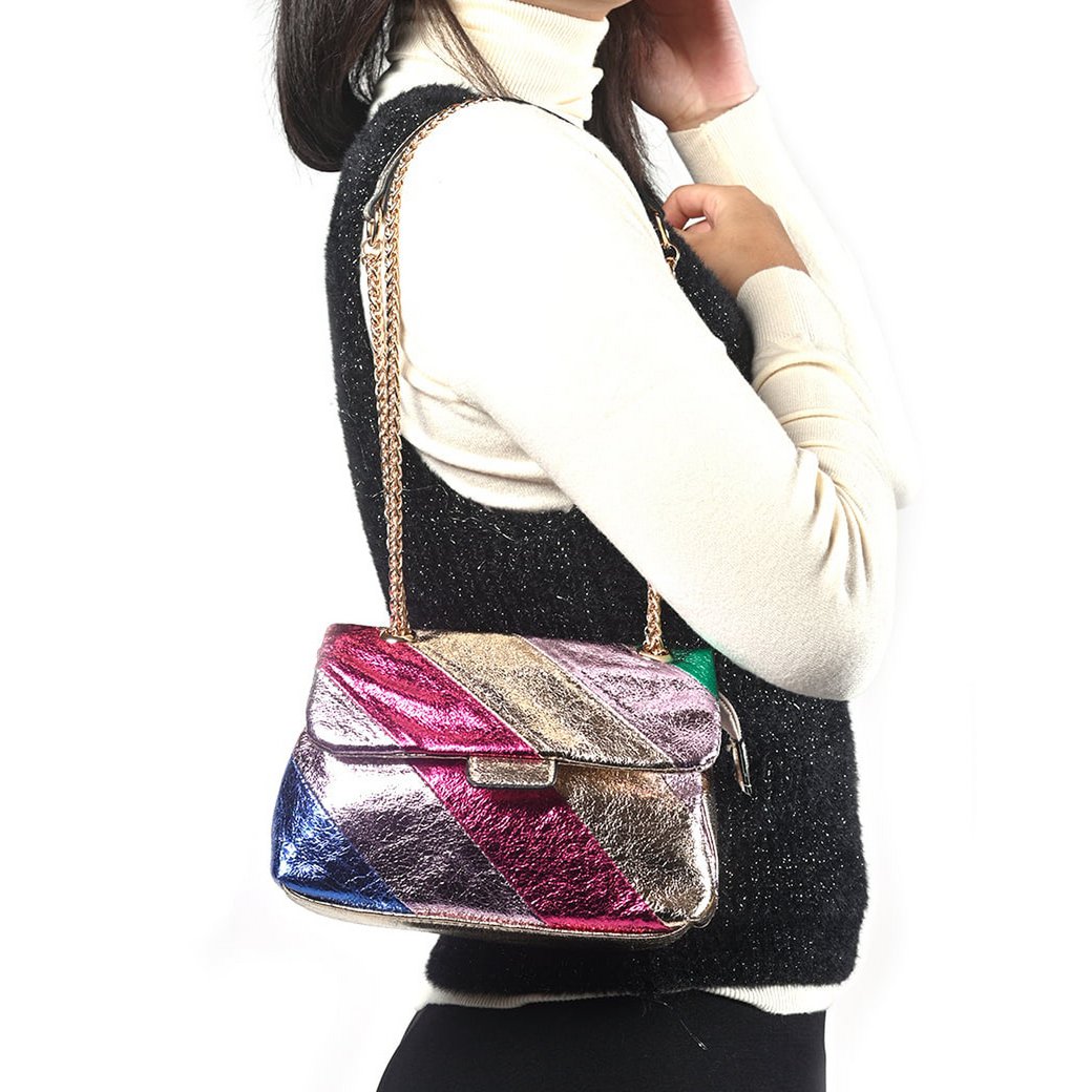 Kunstlederen rainbow schoudertas metallic | 70108