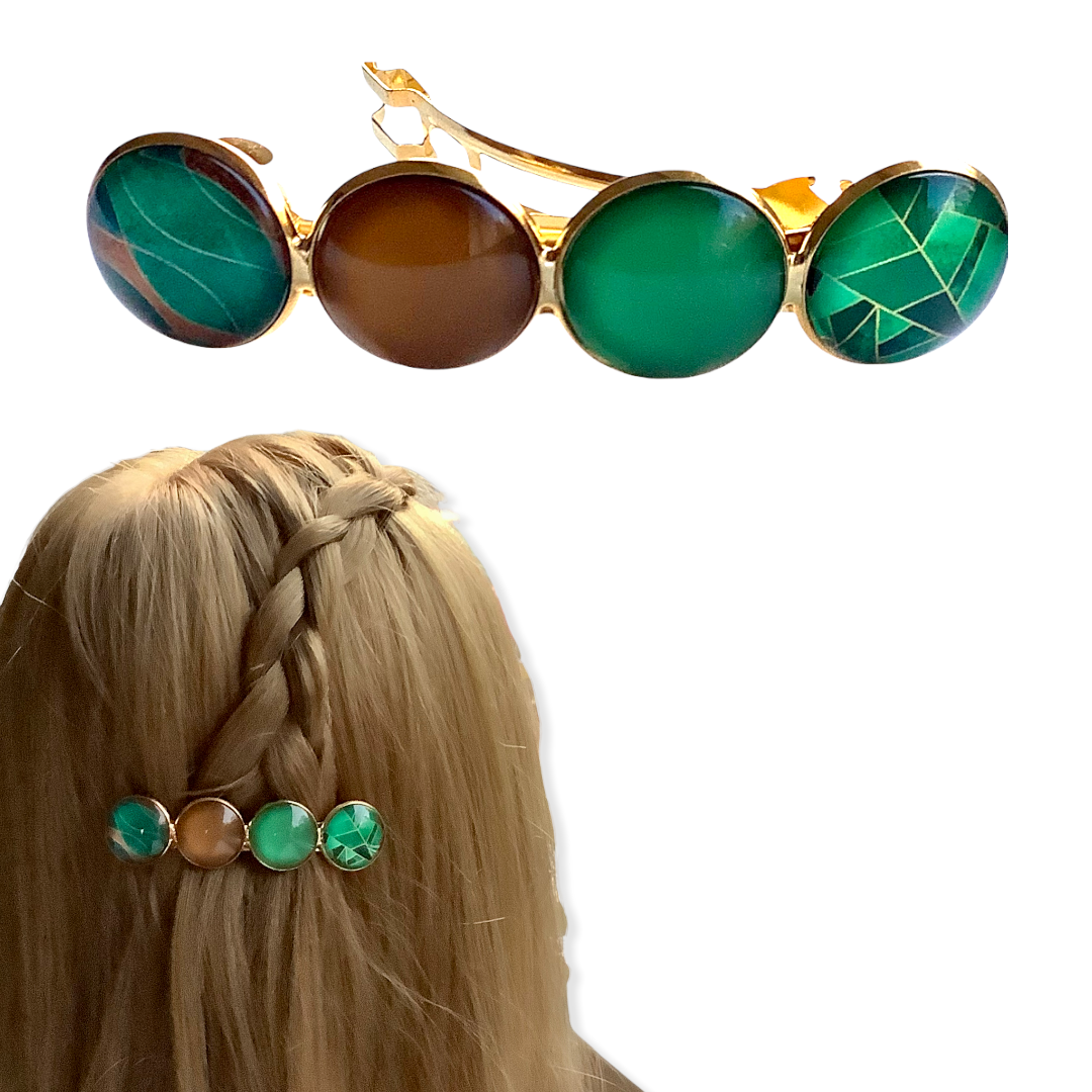 Color Hairclip XL glas cabochon goud groen haarspeld 064
