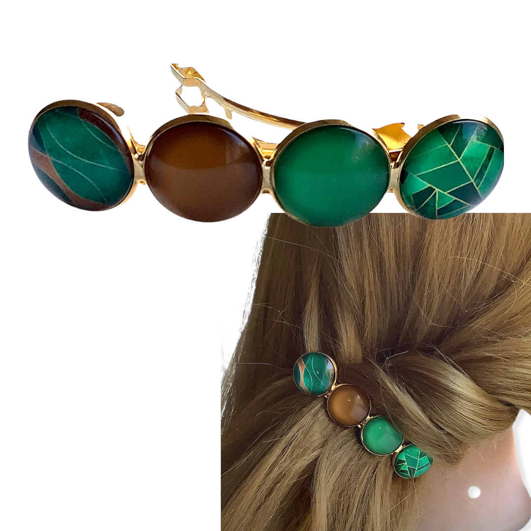 Color Hairclip XL glas cabochon goud groen haarspeld 064