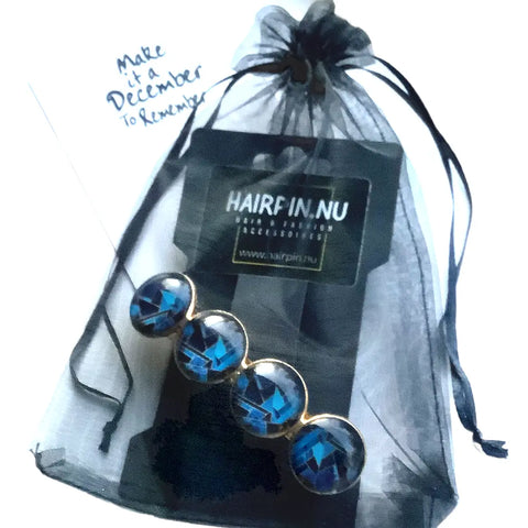 Color Hairclip XL glas cabochon gold blauw haarspeld 067