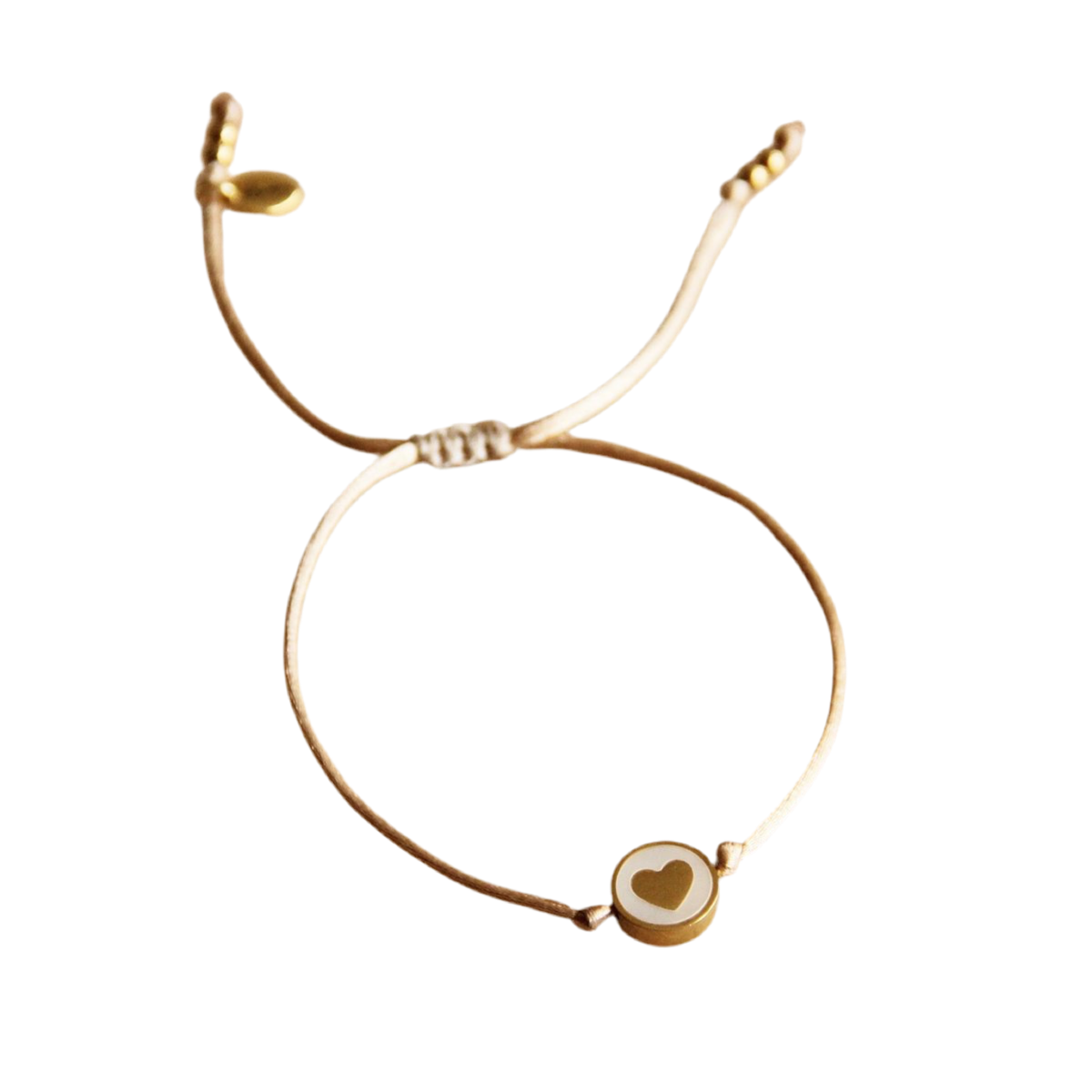 FW118 - Armband van zijdedraad met hartjeskraal - champagne / goudkleur