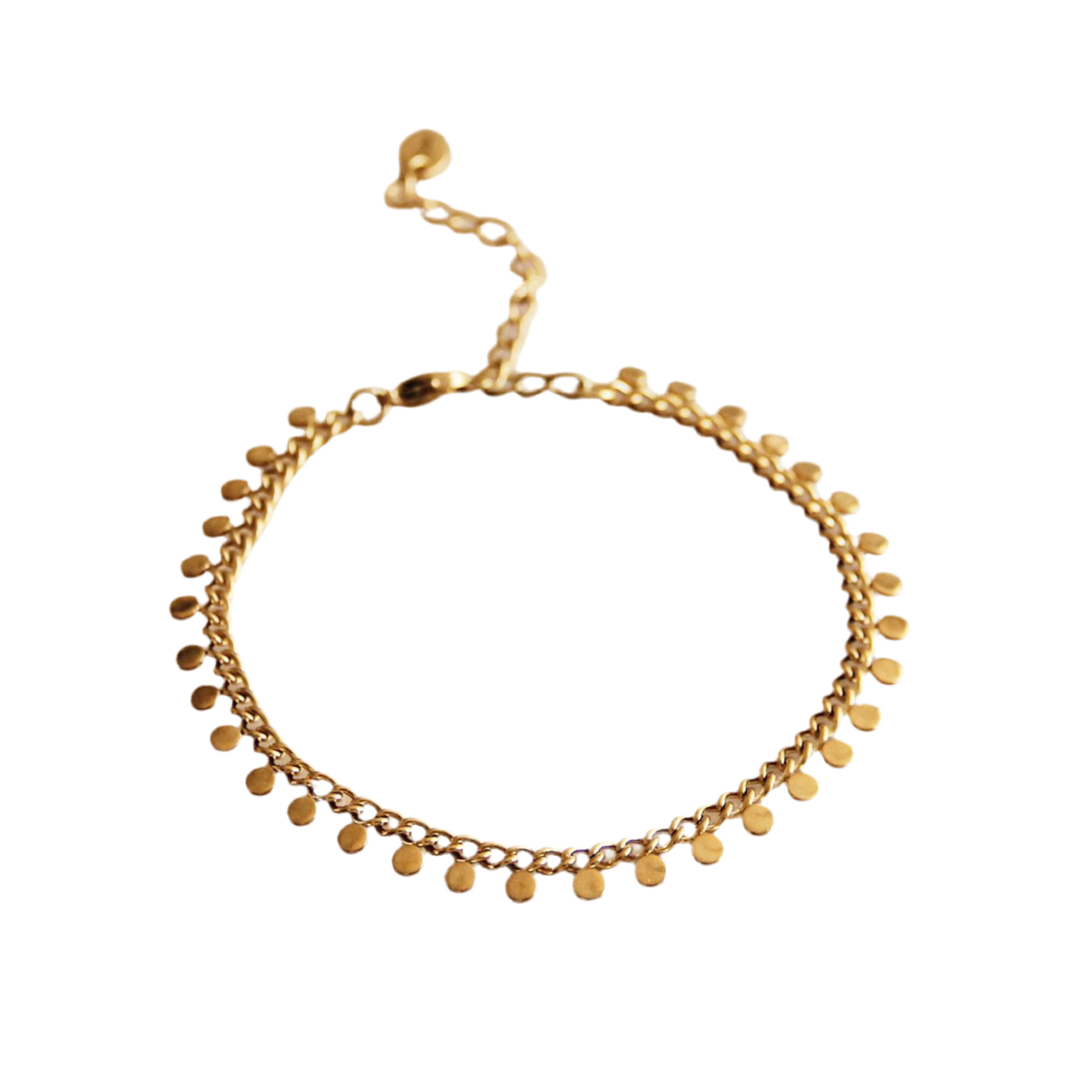 SA832: Stalen schakelarmband met muntjes - goud