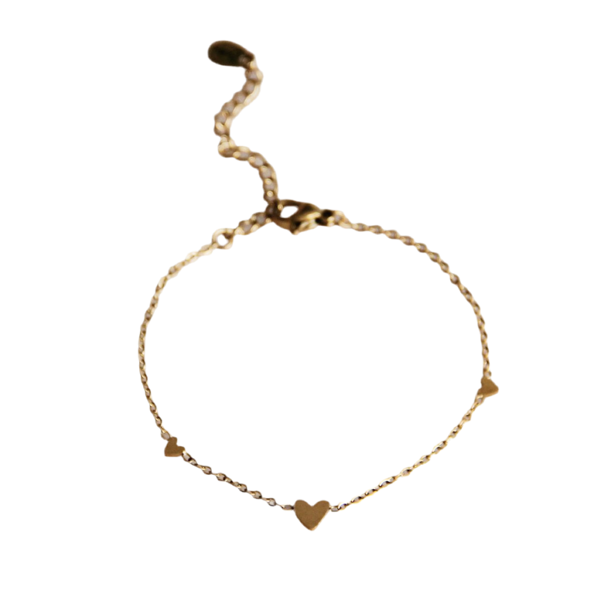 Fijne roestvrijstalen armband met 3 mini hartjes - goud