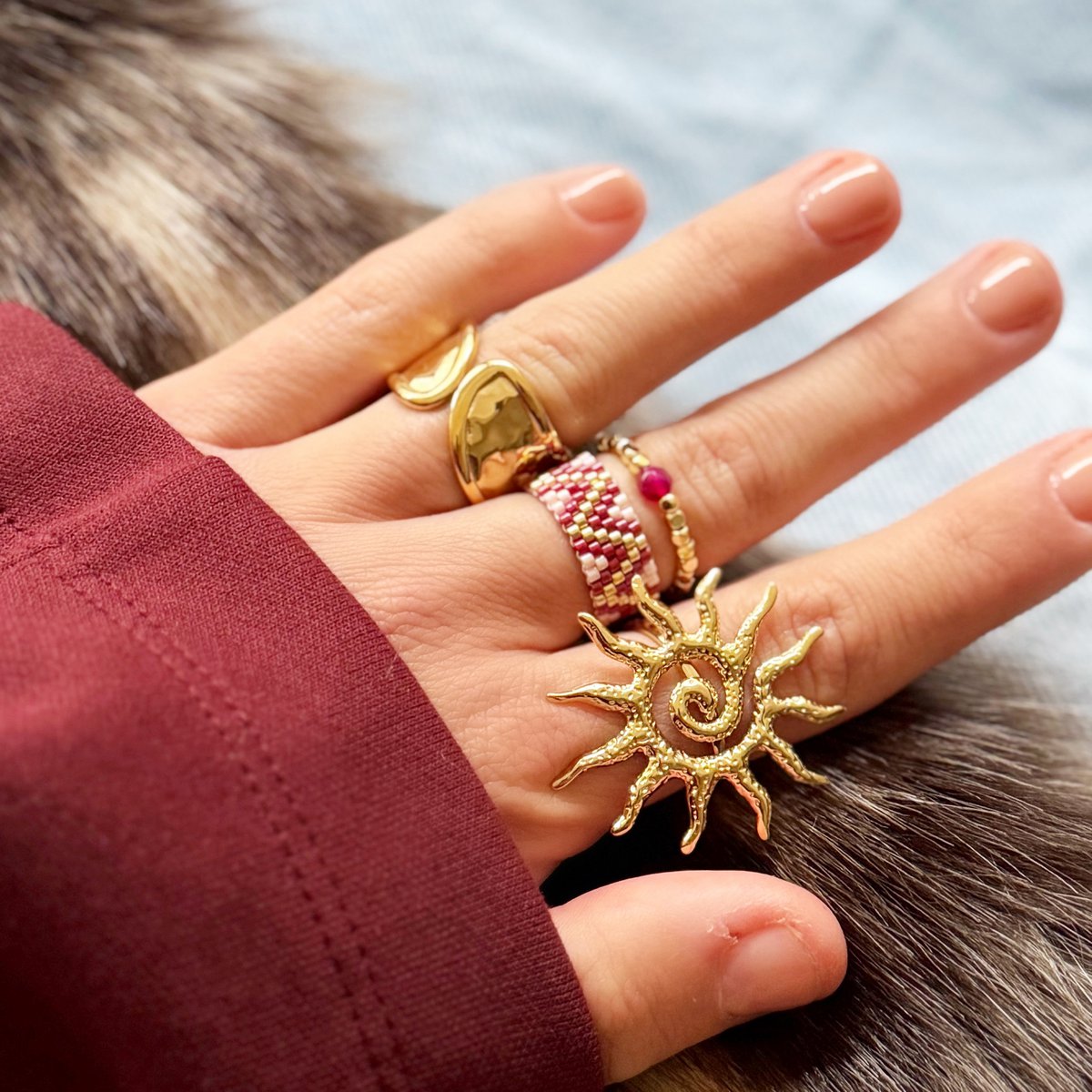 Weven ring zigzag - wit/goud