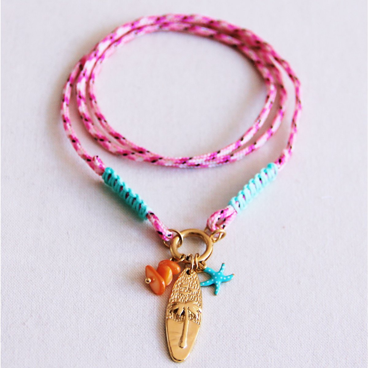 Surfketting met charmes - roze/mint