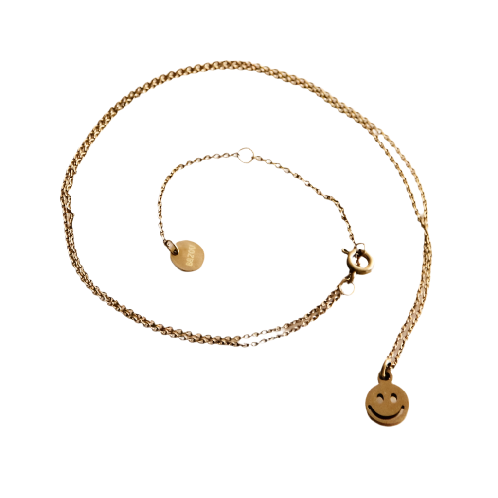 Edelstalen fijne ketting met smiley - goud