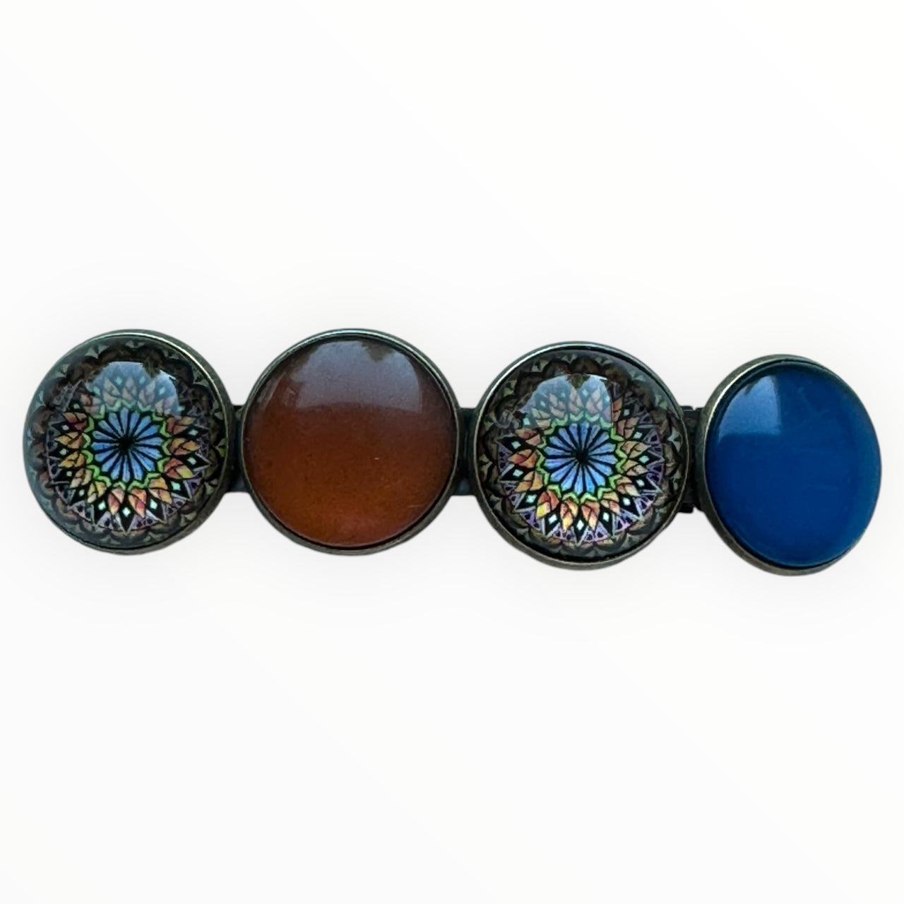 Color Hairclip XL glas cabochon haarspeld bruin blauw print 0184
