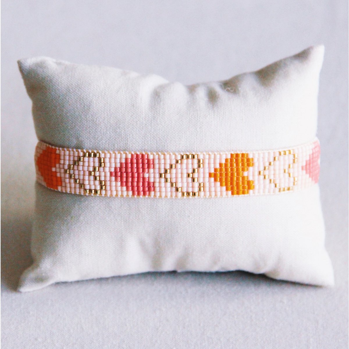 Hart geweven armband - nude/oranje/zalm