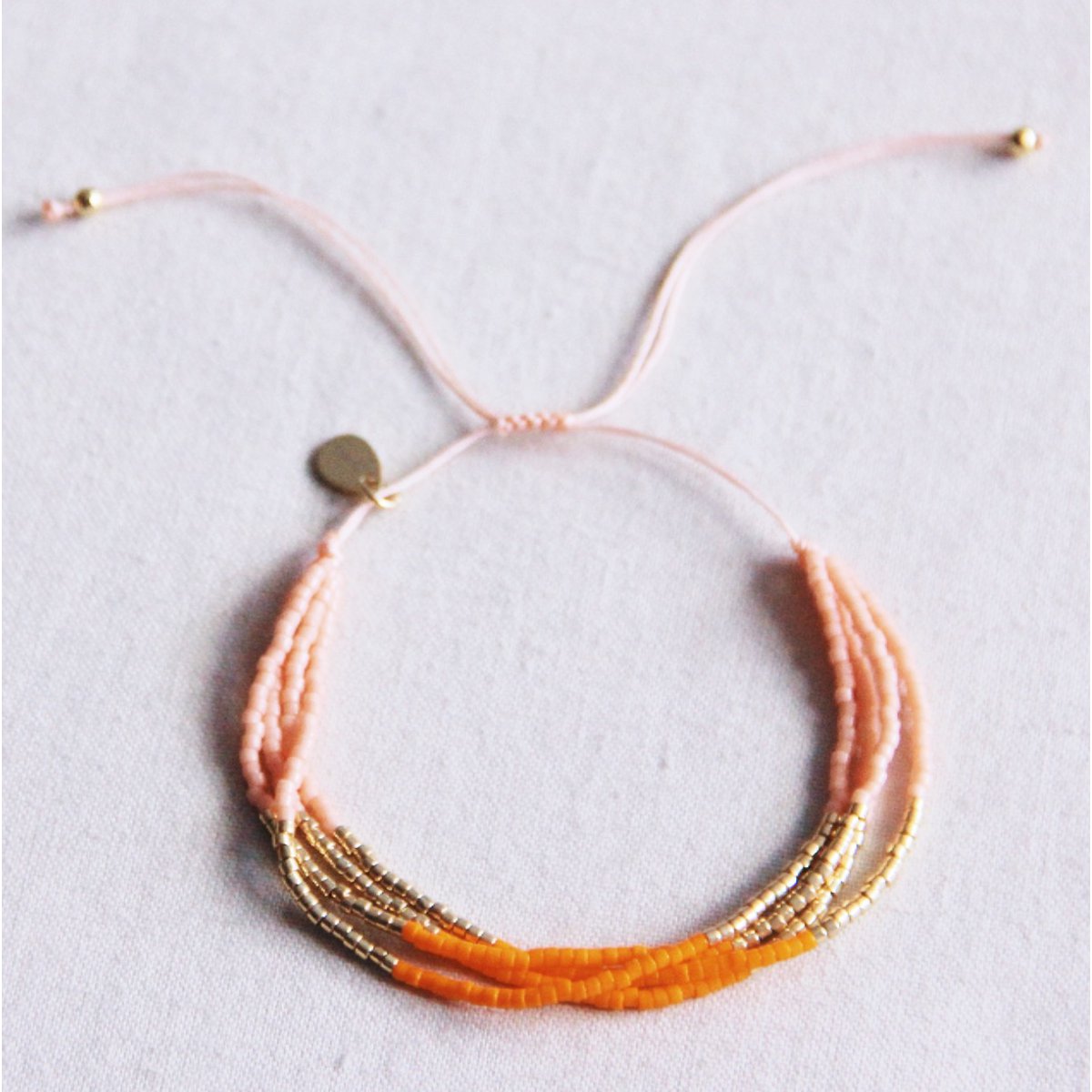 Viervoudige Miyuki -armband - Zalm/oranje/GOLDPLATED