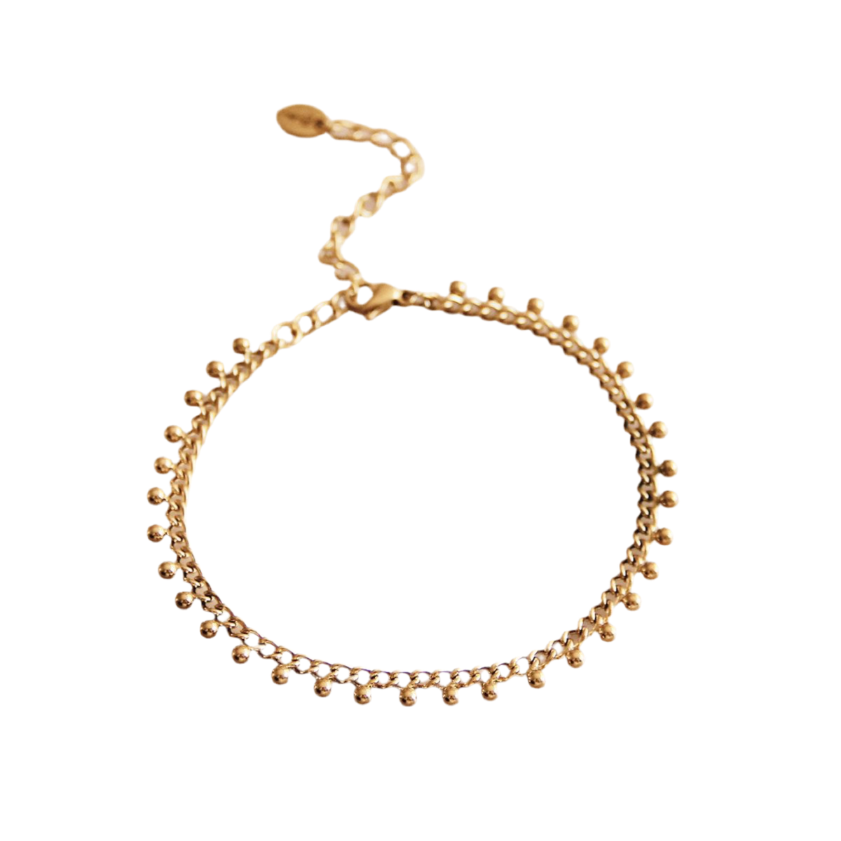 SA834: Stalen schakelarmband met balletjes - goud
