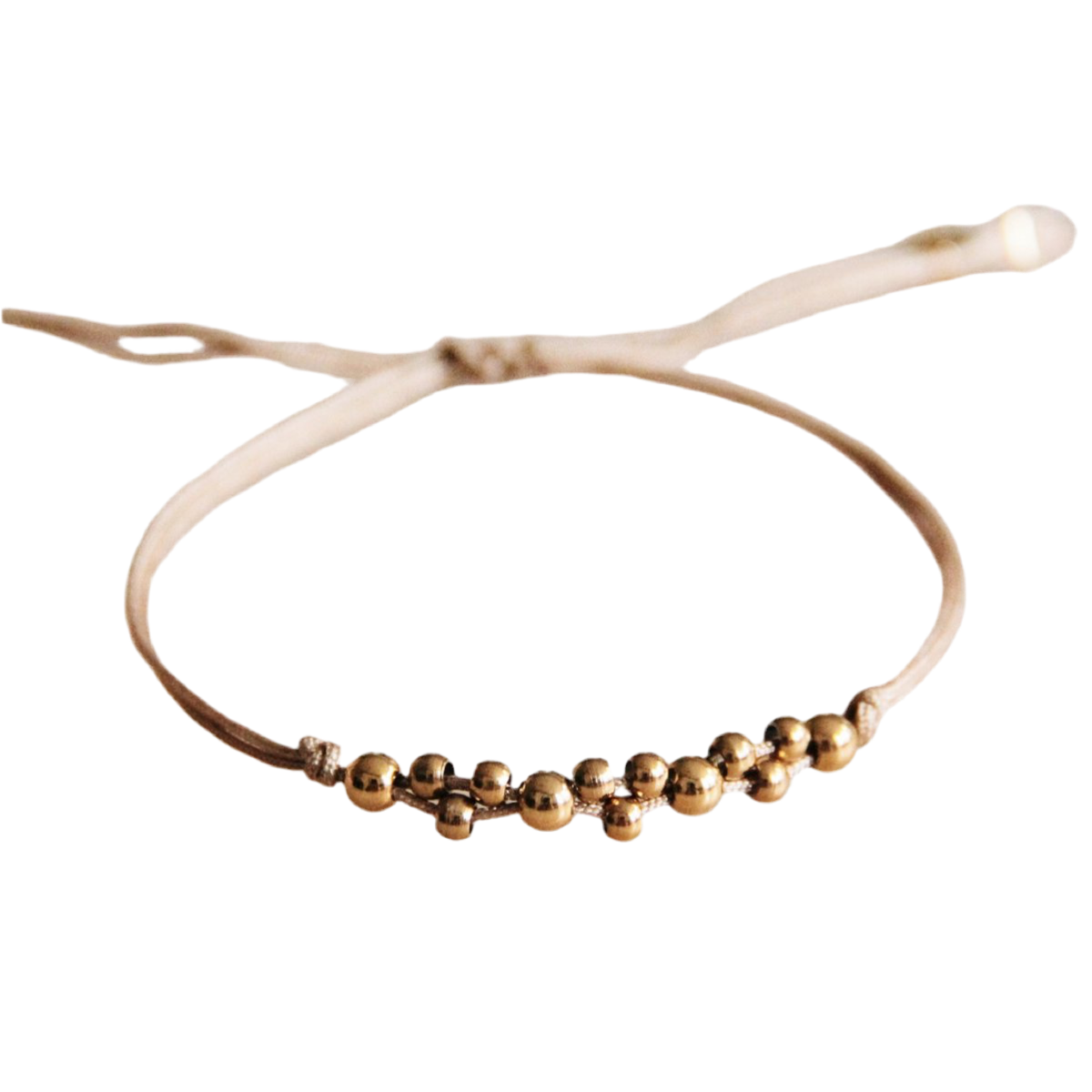 FW107 - Satijnen armband met goudkleurige kralen - taupe / goud