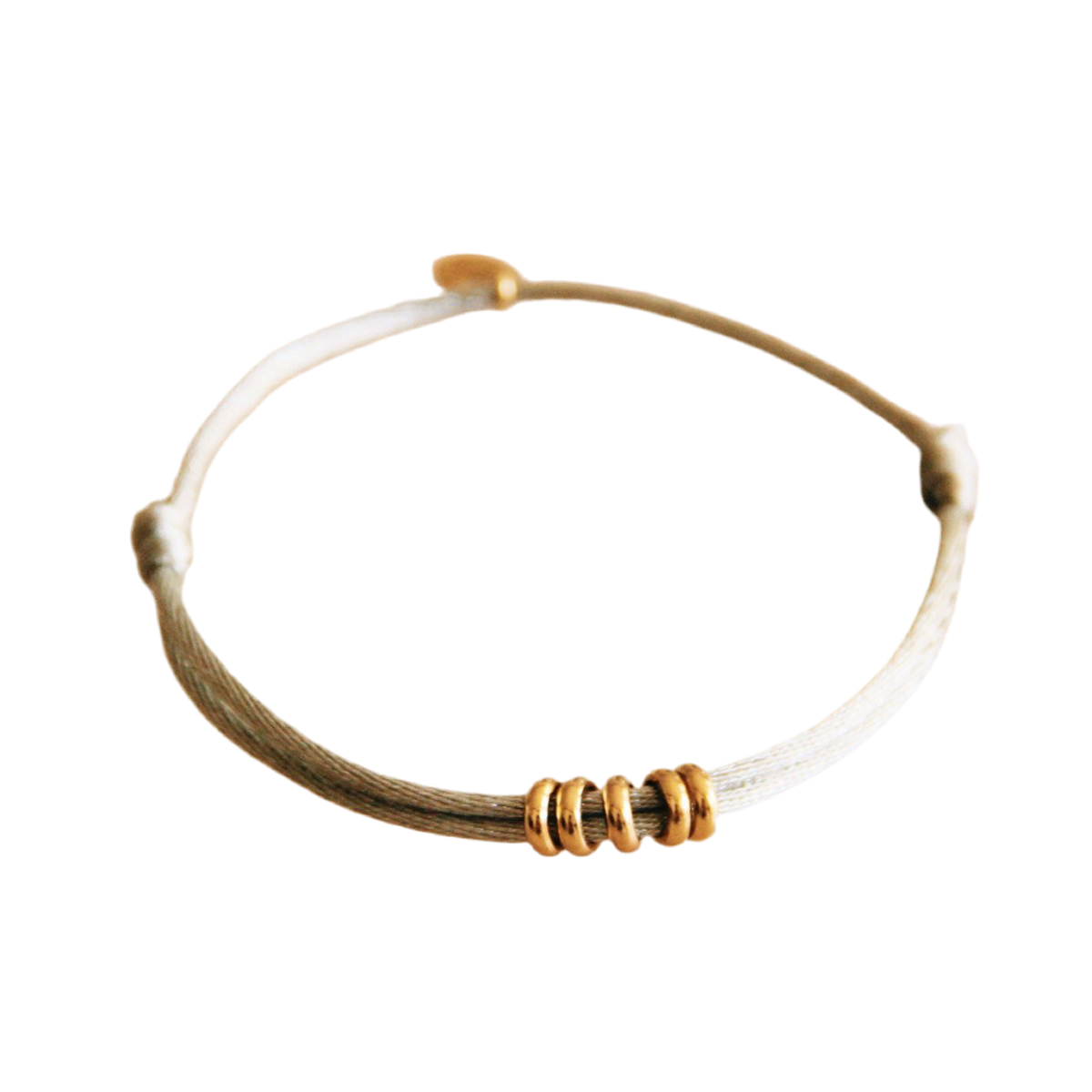 FW105 - Satijnen armband met ringen - taupe / goud