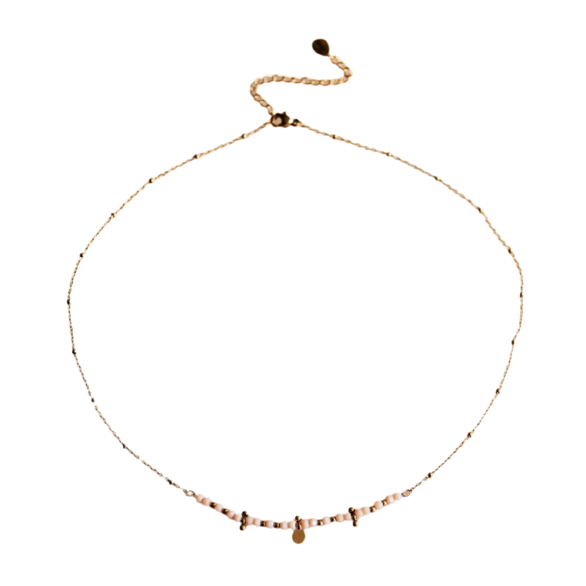 Fijne roestvrijstalen ketting met mini facetten en kralen - nude/goud