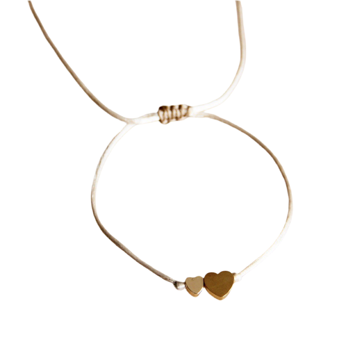 FW138 - Satijnen armband met klein en groot hart - taupe / goud
