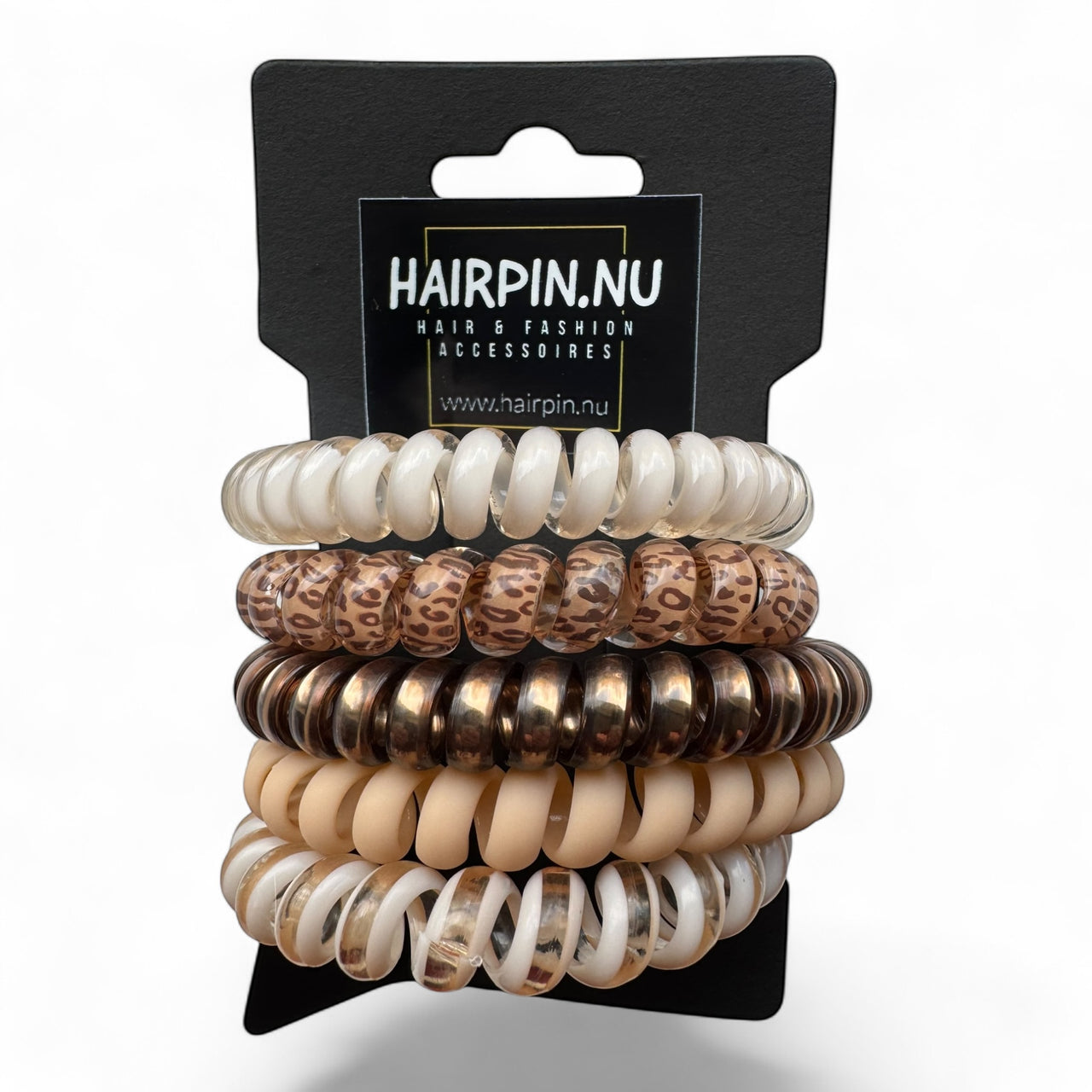 Haarelastiek-spiraal-ribbels-bruin-5stuks