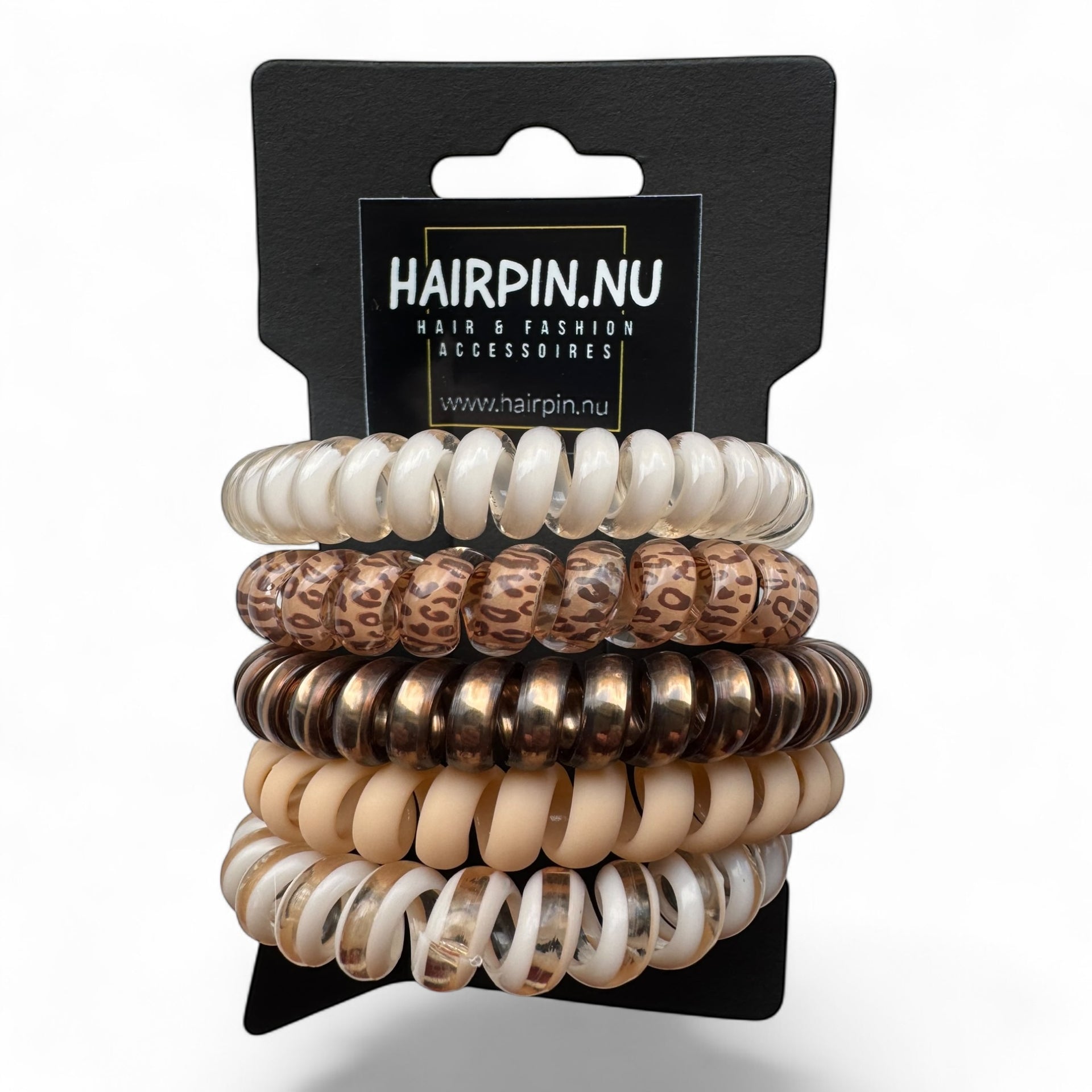 Haarelastiek-spiraal-ribbels-bruin-5stuks