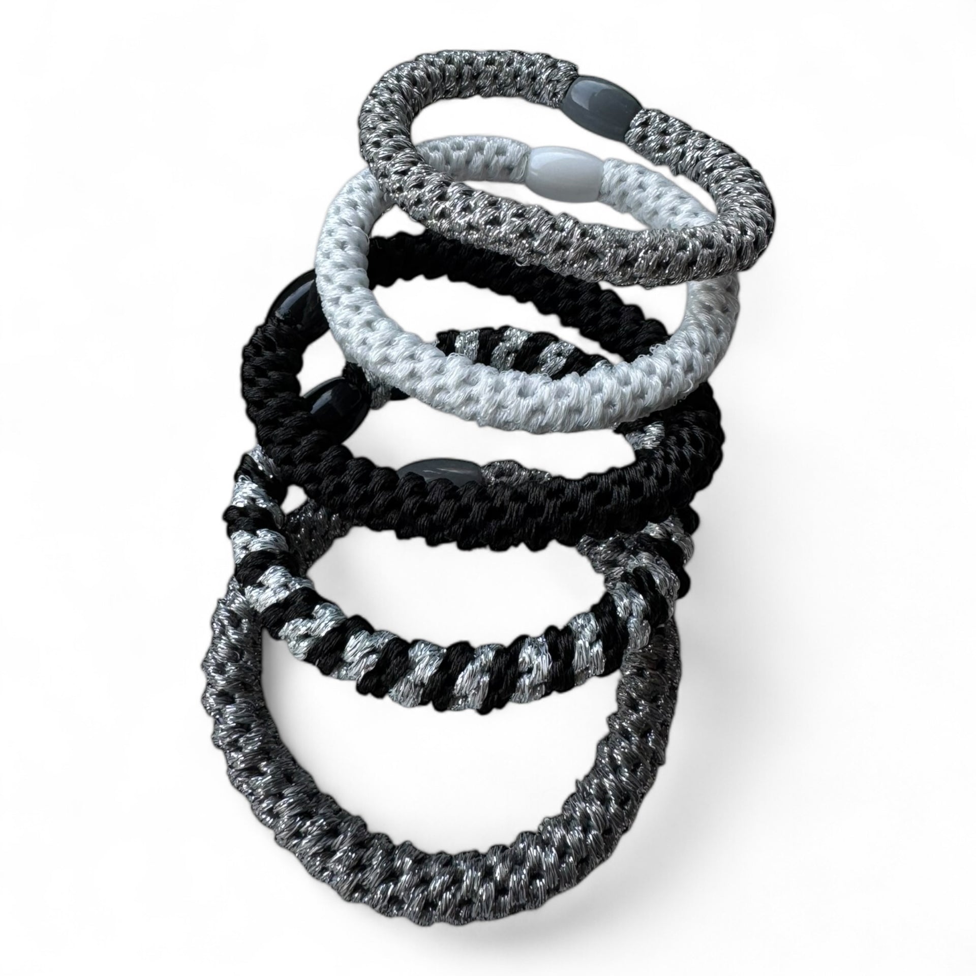 Haarelastiekjes - Armbandjes soft summer Knekkies 5 stuks zwart,zilver mix