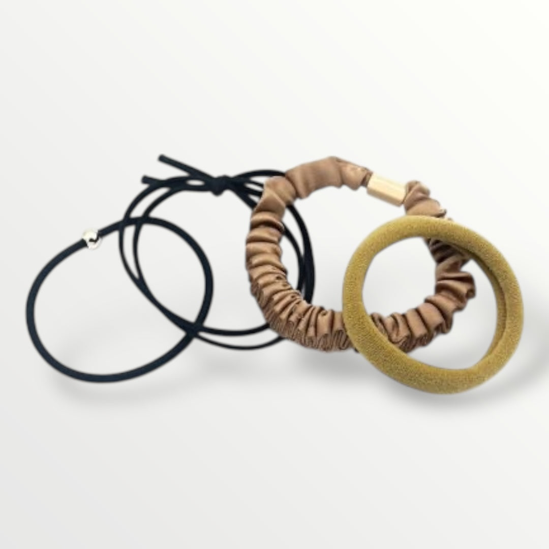 haarelastiek set zwart bruin mix 4 stuks