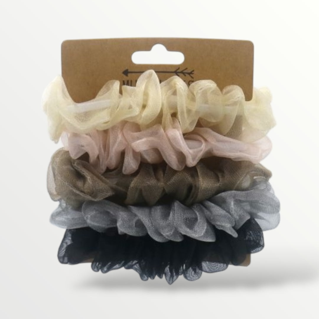 organza haarelastiek set 5 stuks zachte kleuren