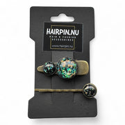Hairclip haarspeld cabochon zwart/goud
