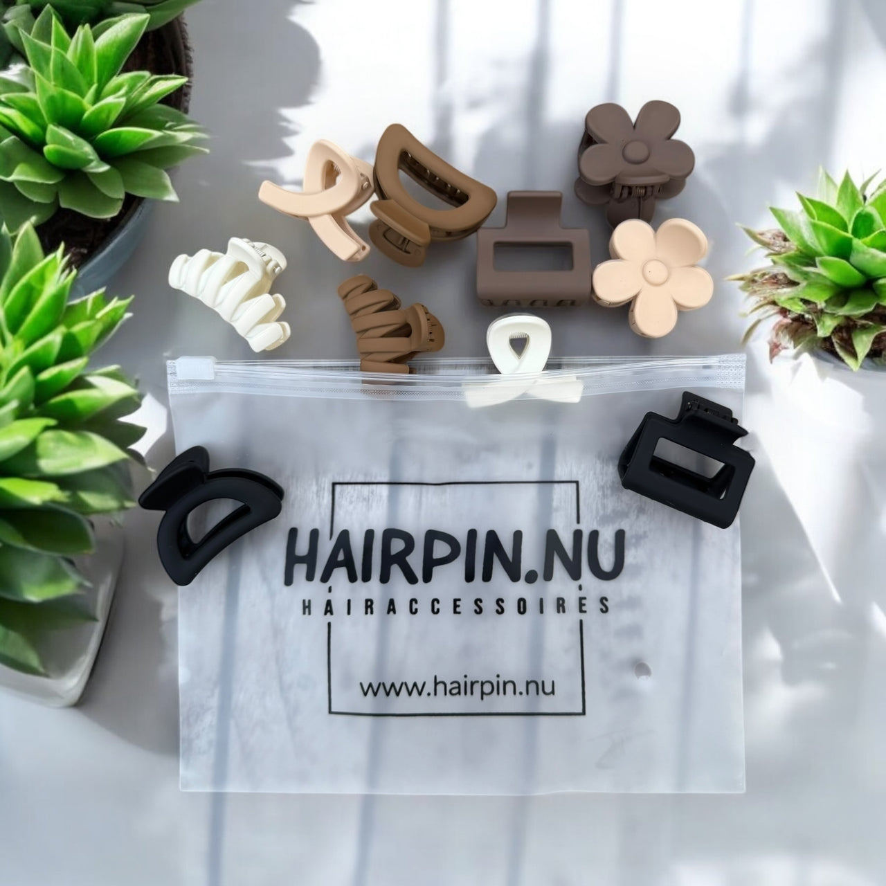 Haarklem set 10 stuks bruin mix