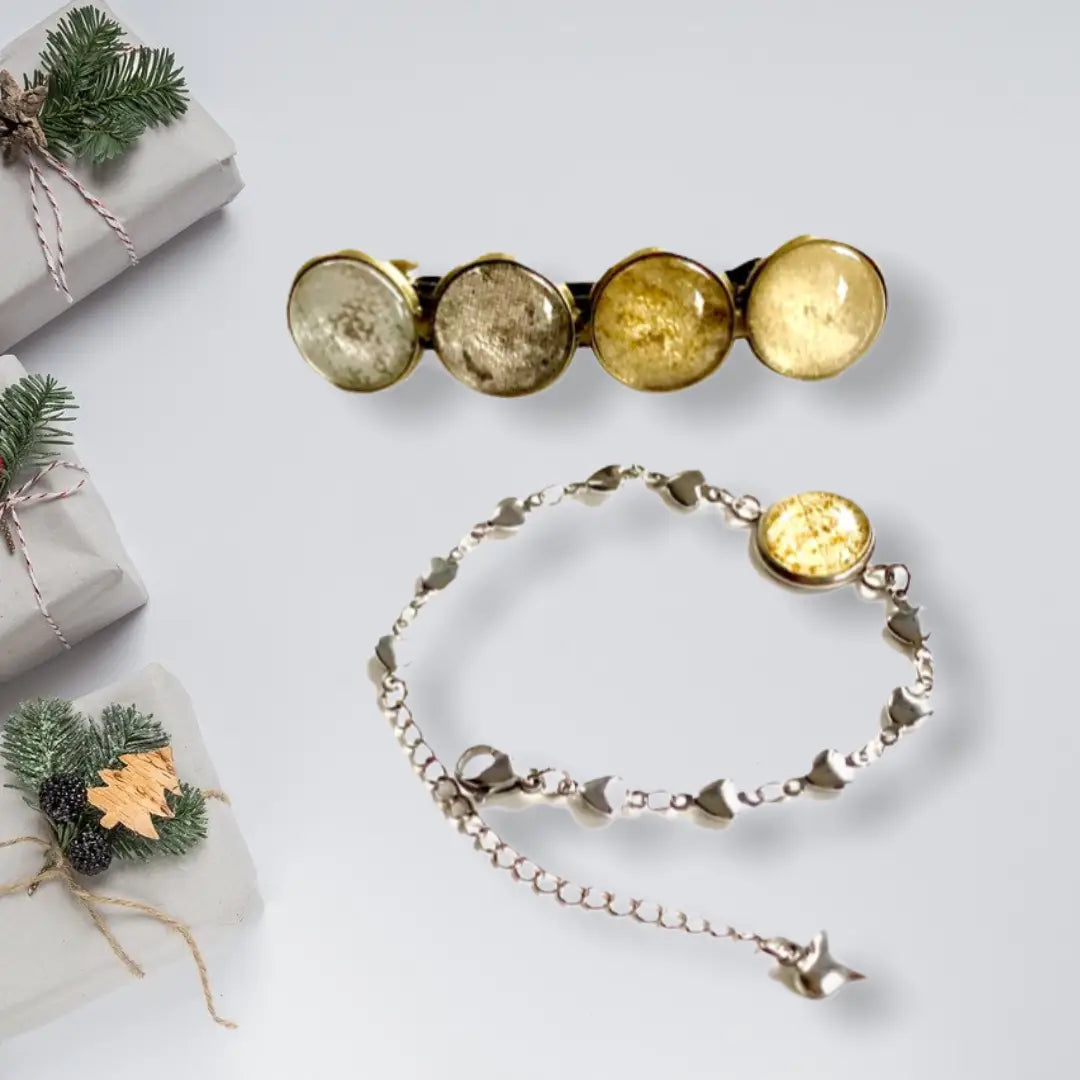 Kadoset Color Hairclip & Armband gold - HAIRPIN.NU