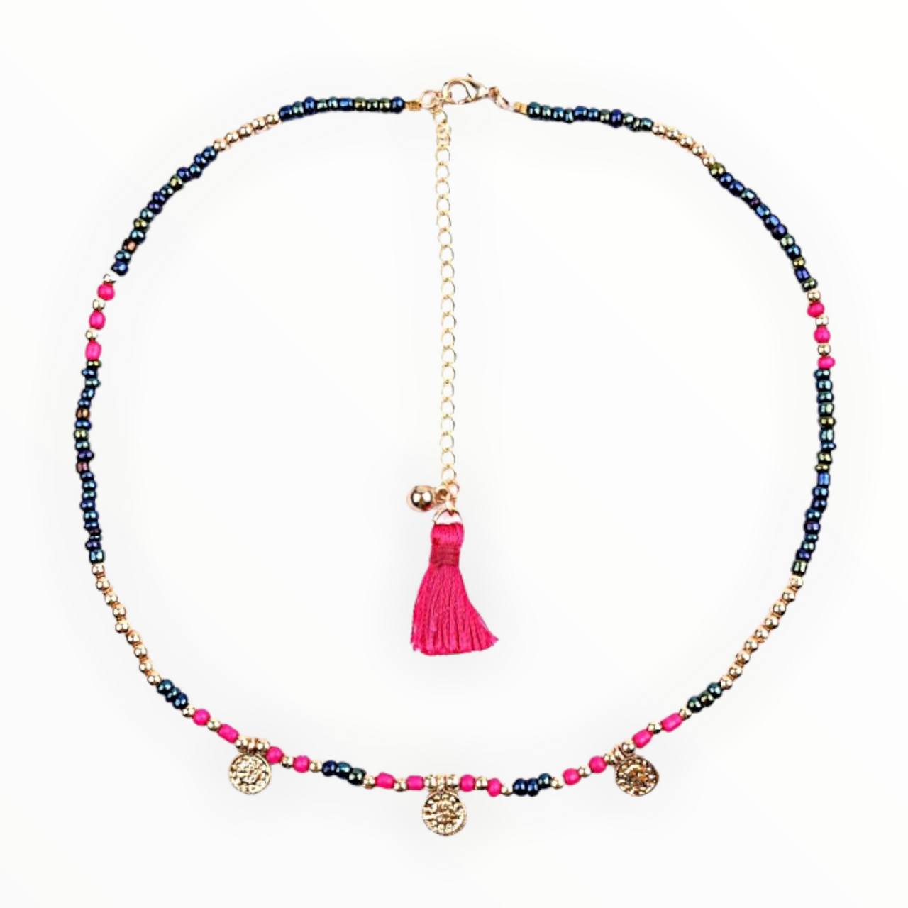 Boho Facet glas beads gold-roze-blue korte ketting met kraaltjes