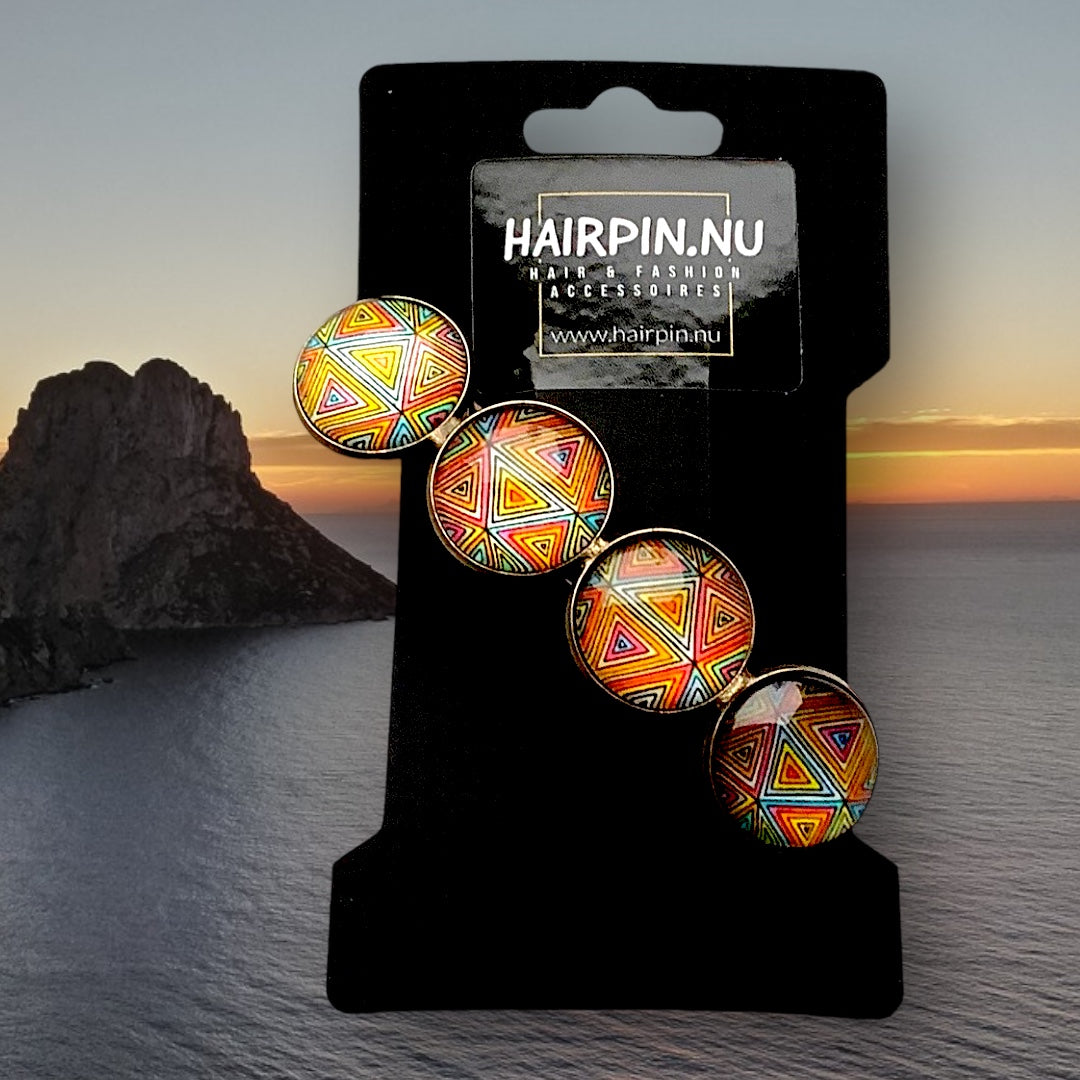 Hairclip XL glas cabochon haarspeld mandala bohemian ibiza boho multicolor print 0150 - HAIRPIN.NU
