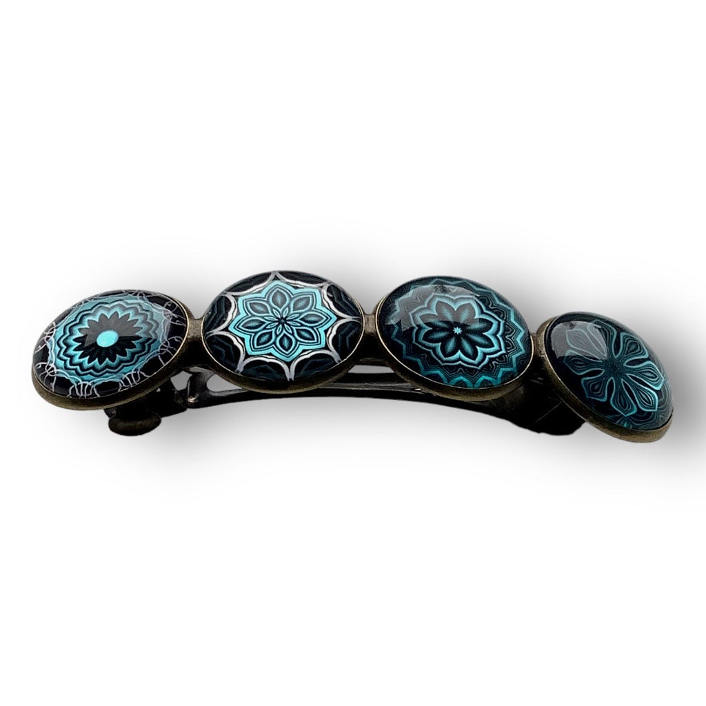 Hairclip XL glas cabochon haarspeld bohemian ibiza boho zeeblauw print 0152 - HAIRPIN.NU