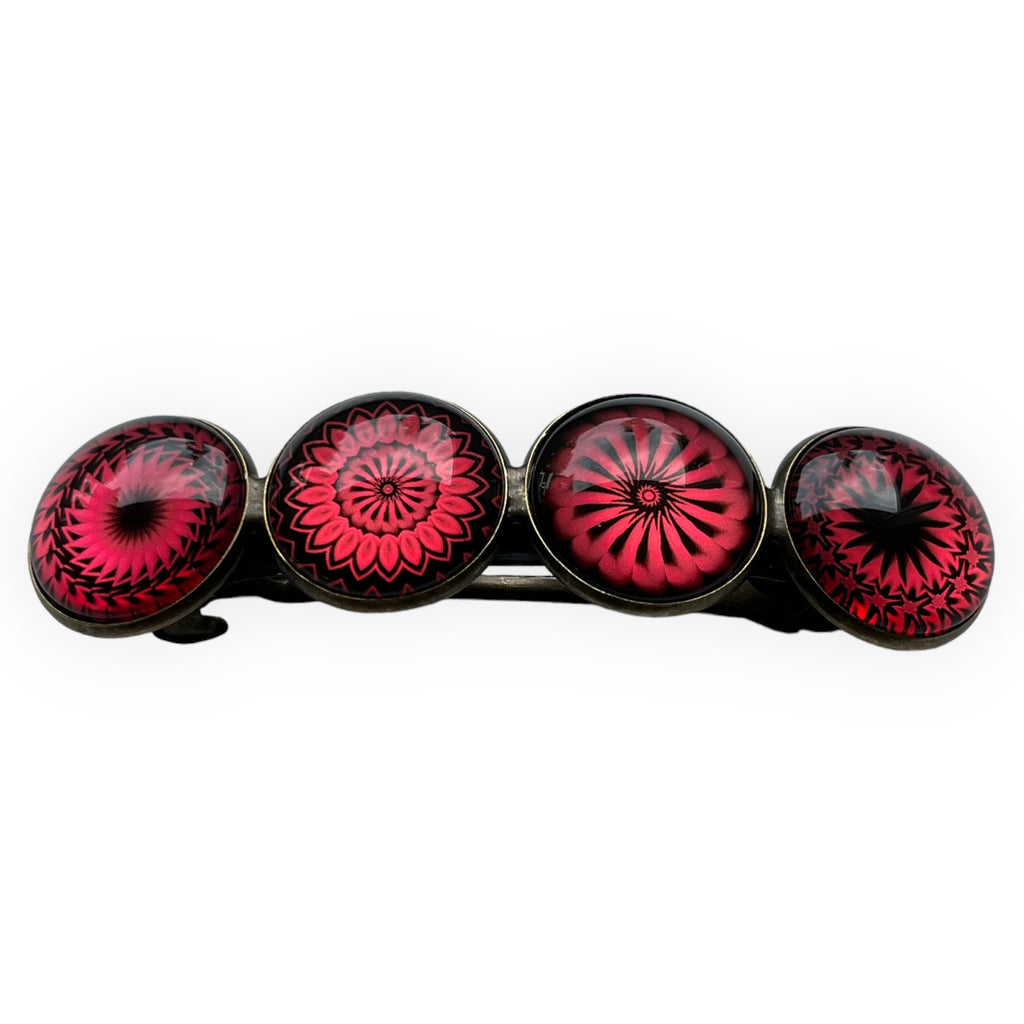 Hairclip XL glas cabochon haarspeld bohemian ibiza boho zwart rood print 0154 - HAIRPIN.NU