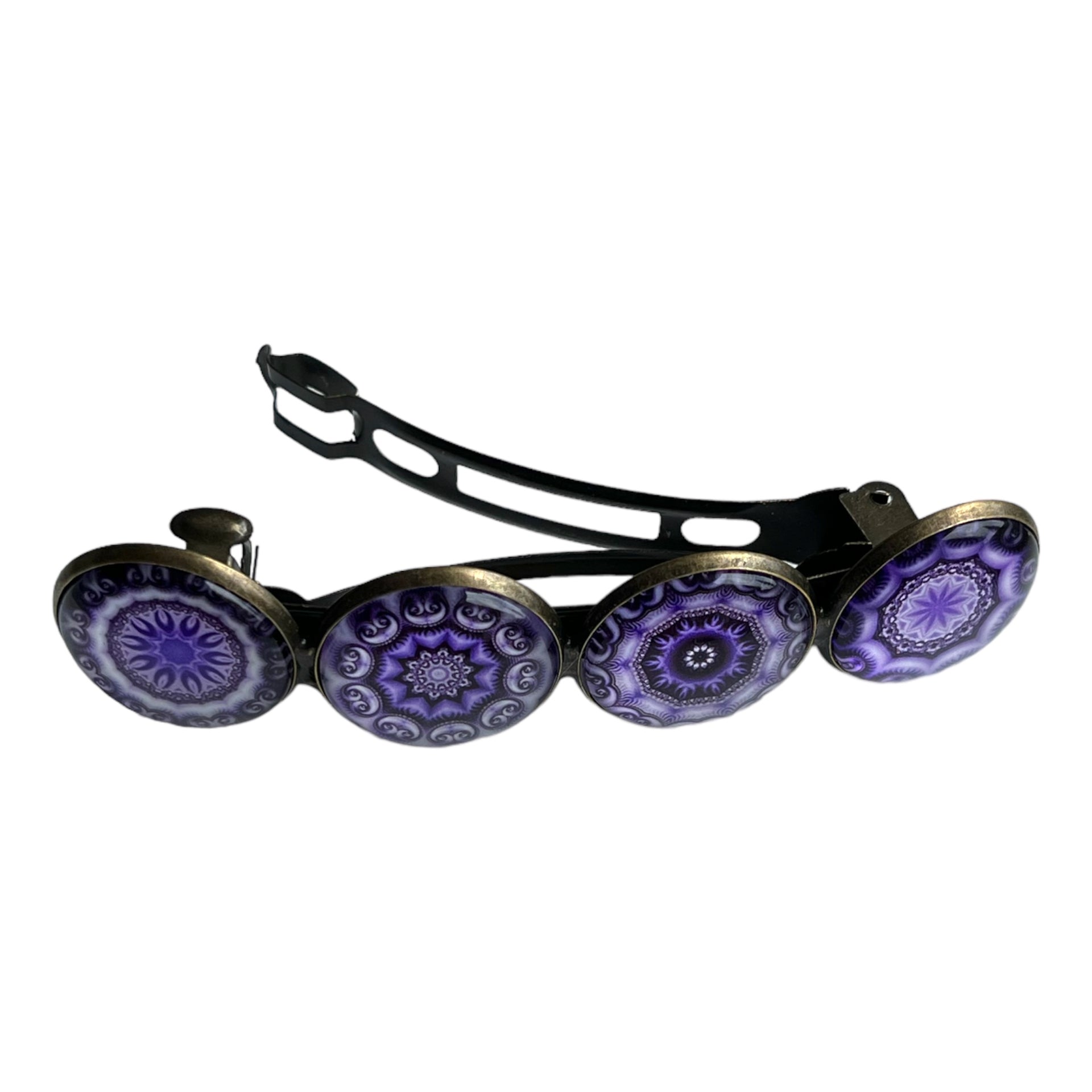Hairclip XL glas cabochon haarspeld bohemian ibiza boho paars lila print 0155 - HAIRPIN.NU
