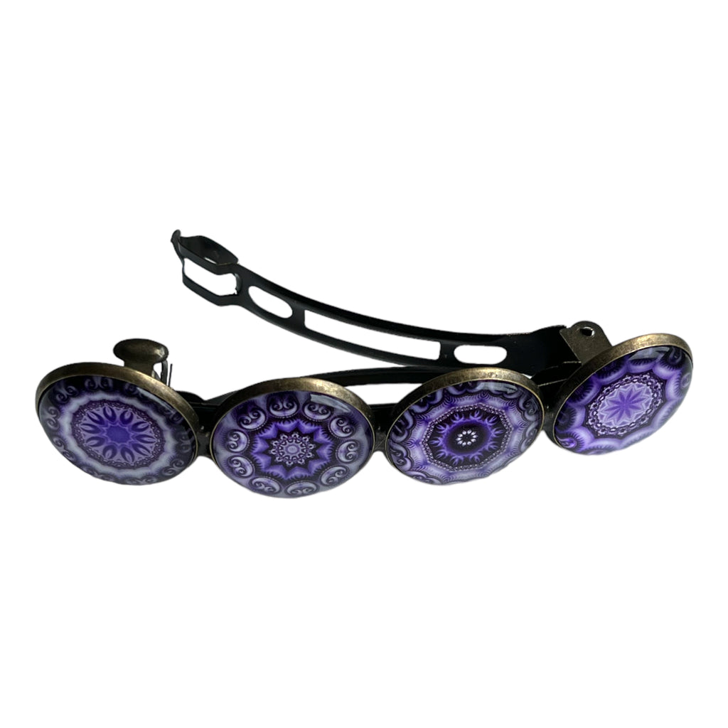 Hairclip XL glas cabochon haarspeld bohemian ibiza boho paars lila print 0155 - HAIRPIN.NU