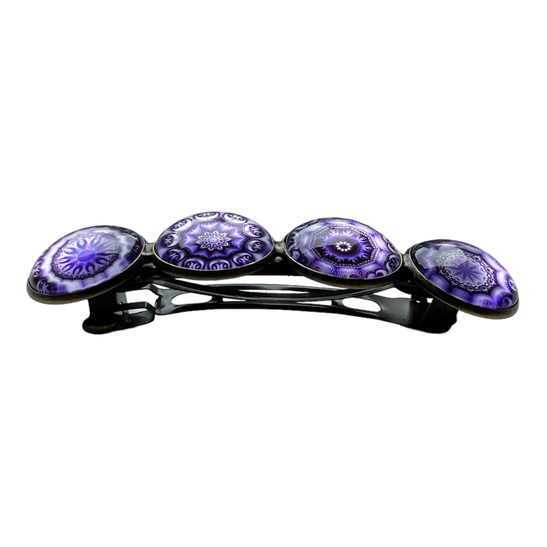 Hairclip XL glas cabochon haarspeld bohemian ibiza boho paars lila print 0155 - HAIRPIN.NU
