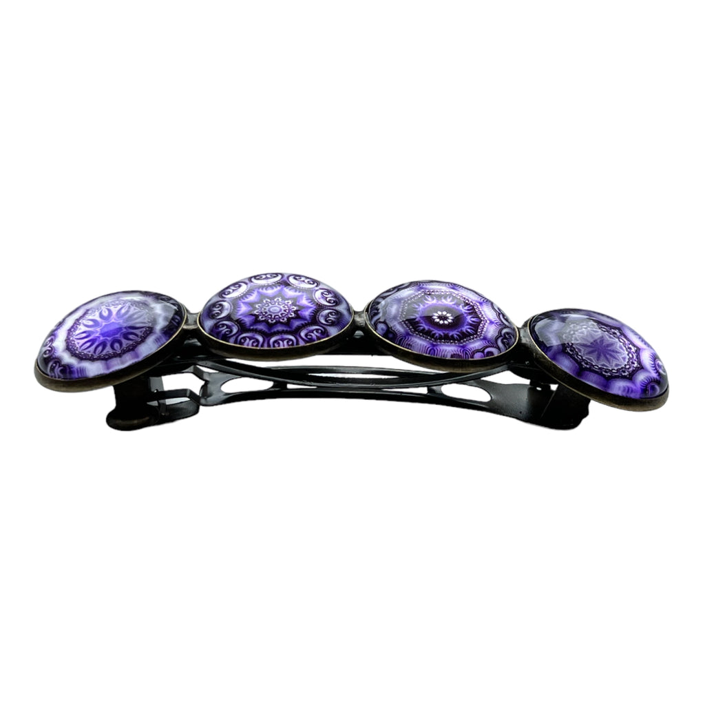 Hairclip XL glas cabochon haarspeld bohemian ibiza boho paars lila print 0155 - HAIRPIN.NU