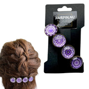 Hairclip XL glas cabochon haarspeld bohemian ibiza boho paars lila print 0155 - HAIRPIN.NU