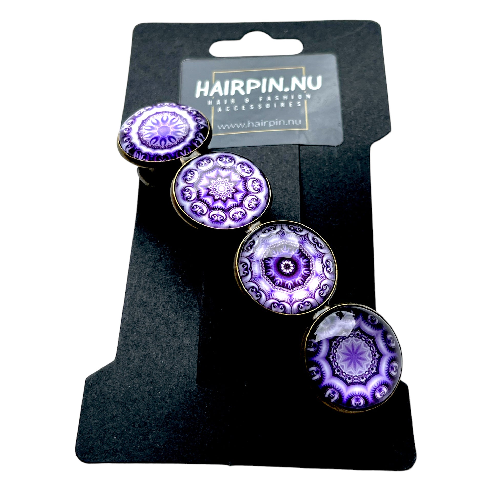 Hairclip XL glas cabochon haarspeld bohemian ibiza boho paars lila print 0155 - HAIRPIN.NU