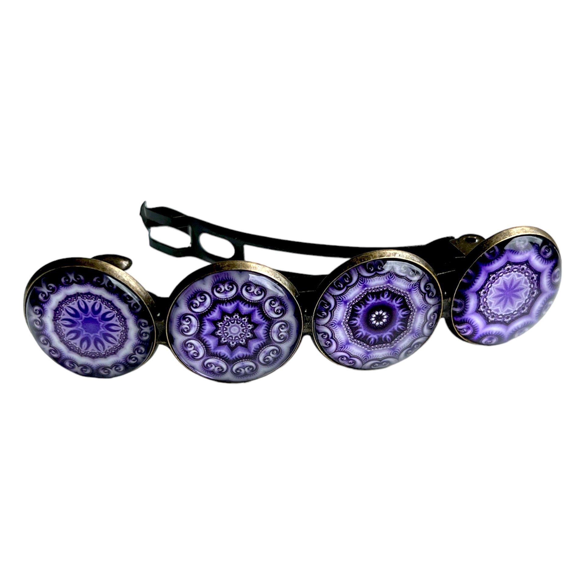 Hairclip XL glas cabochon haarspeld bohemian ibiza boho paars lila print 0155 - HAIRPIN.NU