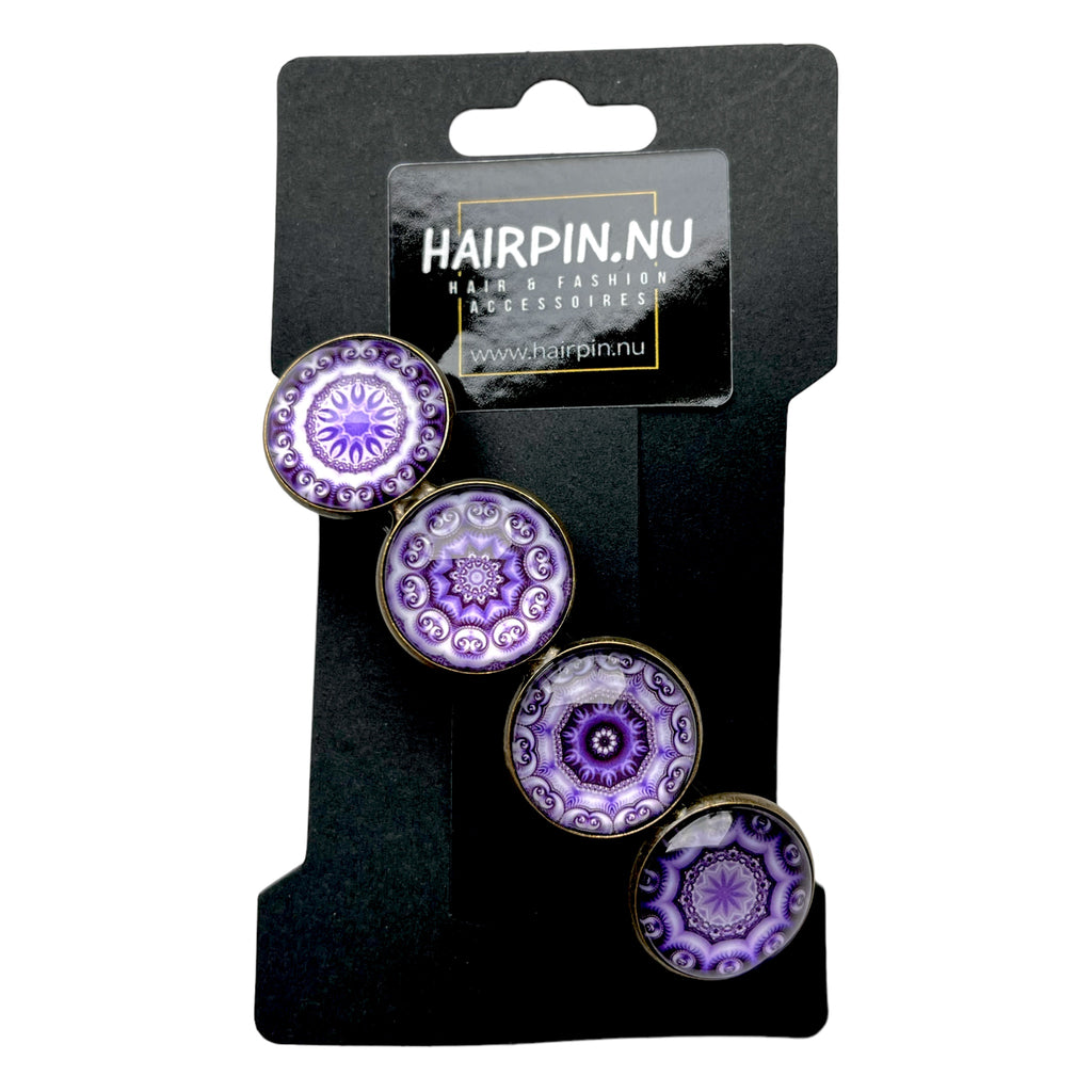 Hairclip XL glas cabochon haarspeld bohemian ibiza boho paars lila print 0155 - HAIRPIN.NU