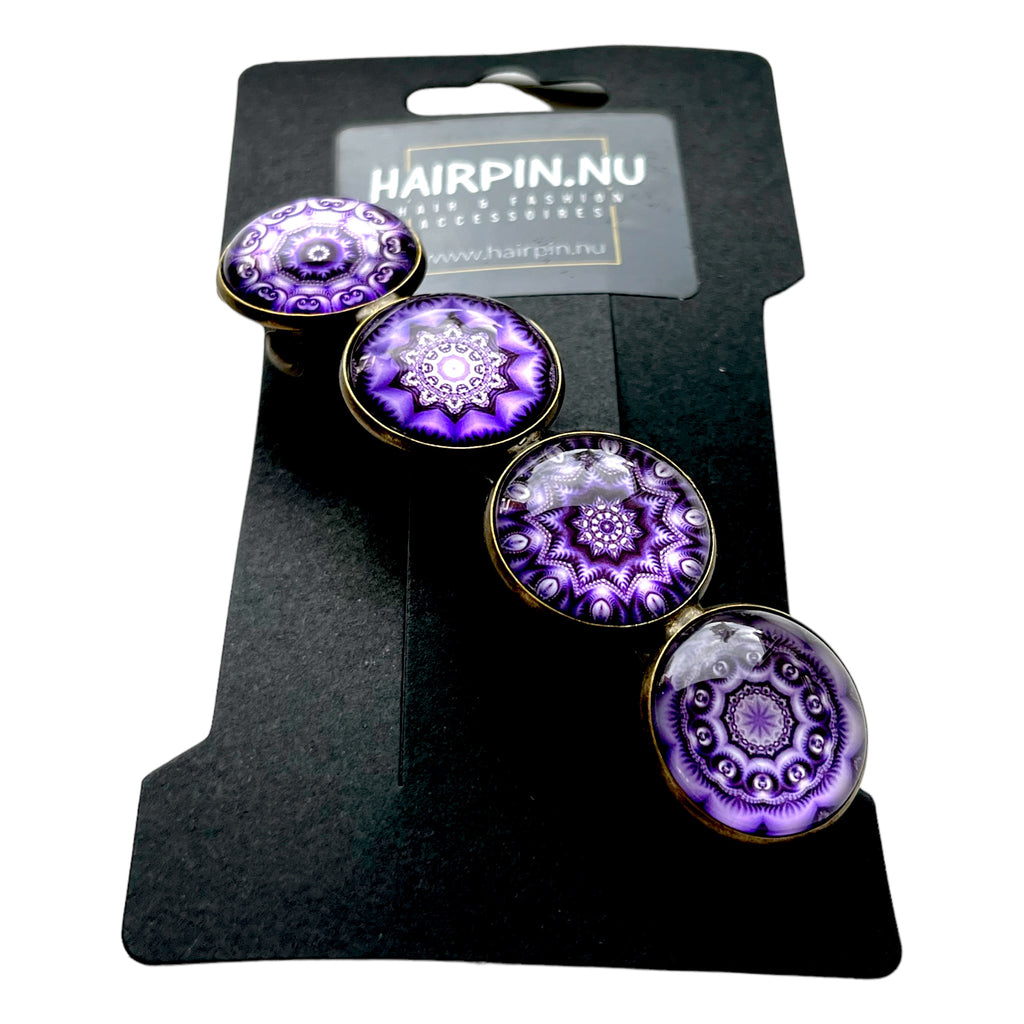 Hairclip XL glas cabochon haarspeld bohemian ibiza boho paars lila print 0158 - HAIRPIN.NU
